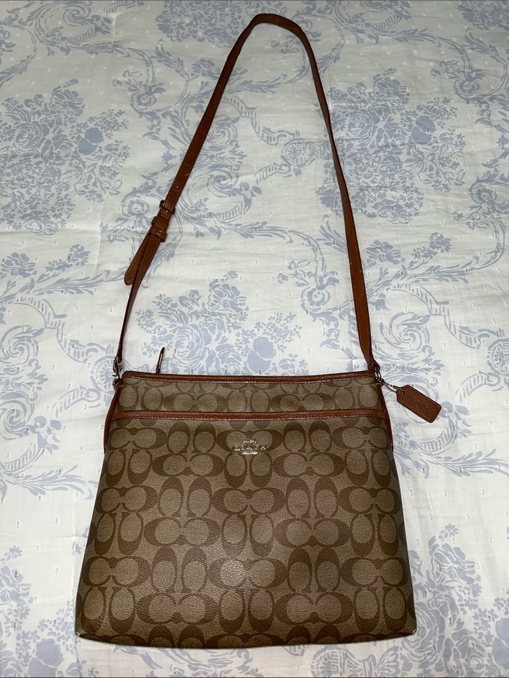 COACH Brown Logo Print Crossbody Messenger Bag